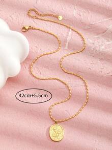 1pc Bohemian Rice Bead Chain Flower Pattern Square Brand Pendant Necklace For Children Party Gift - Yellow Gold - View 3