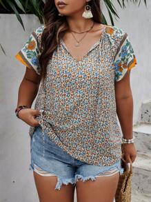 Breezaya 大碼印花繫帶領襯衫 - 彩色 - 查看 2