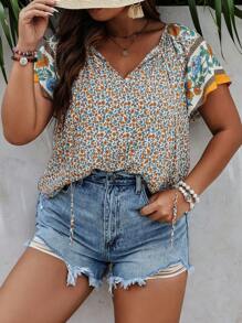 Breezaya 大碼印花繫帶領襯衫 - 彩色 - 查看 5