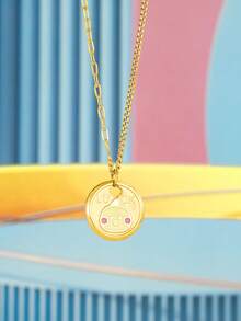 1入組兒童字母和卡通雞細節圓形不銹鋼吊墜項鍊適合派對禮品