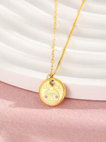 1入組兒童字母和卡通雞細節圓形不銹鋼吊墜項鍊適合派對禮品