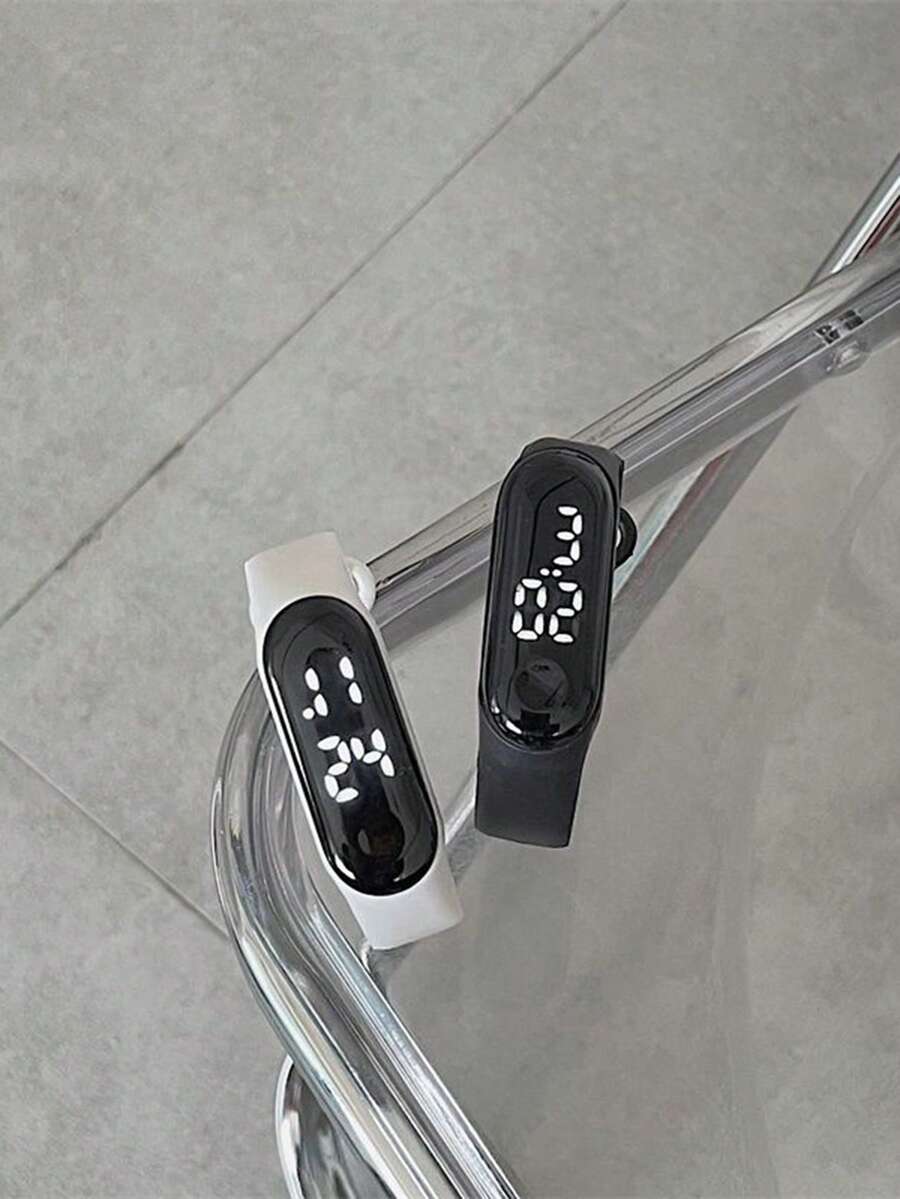 2pcs Girls Black & White TPU Strap Rectangle Dial Digital Watch For Daily Life - Multicolor - View 1