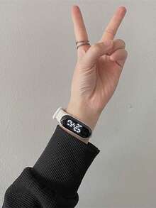 2pcs Girls Black & White TPU Strap Rectangle Dial Digital Watch For Daily Life - Multicolor - View 3