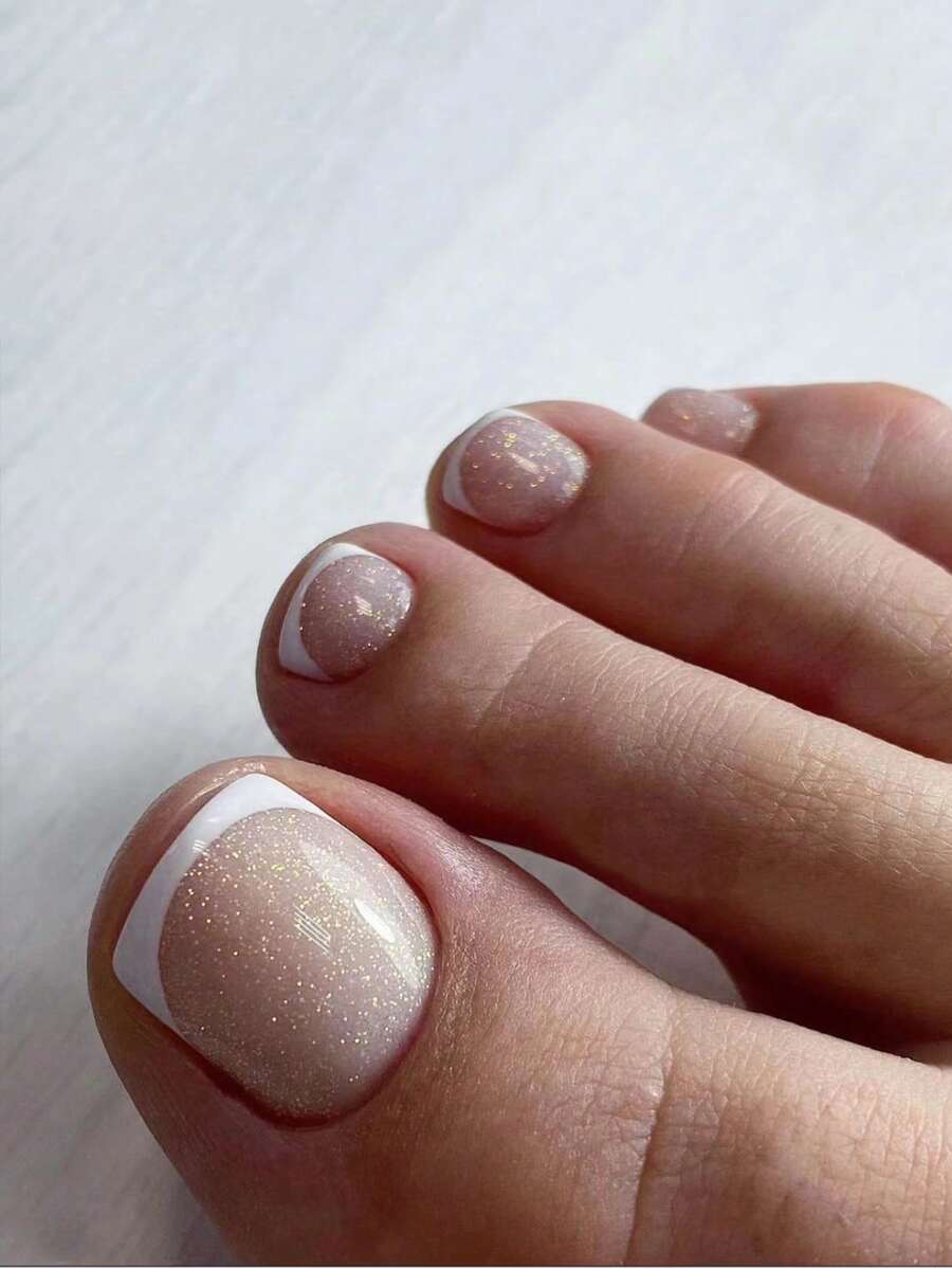 24 Chiếc Phong Cách Pháp Long Lanh Ngắn Vuông Giả Móng Chân & 1 Dũa Móng Tay & 1 Tờ Băng Ấn Vào móng Tay Dụng Cụ Làm Móng - Nhiều màu - Xem 1