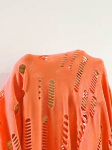 SHEIN LUNE Áo thun Plus size Chuỗi Cắt ra Nhẫn Bị tách Dây kéo màu trơn Giải trí - trái cam - Xem 6