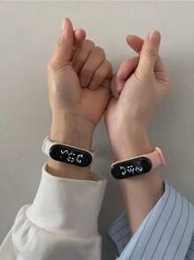 2pcs Girls Pink & White TPU Strap Rectangle Dial Digital Watch For Daily Life - Multicolor - View 2