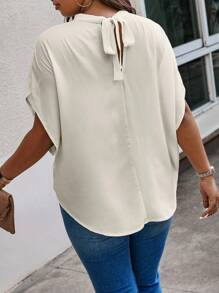 SHEIN Clasi Plus Keyhole Neck Batwing Sleeve Blouse - Apricot - View 2