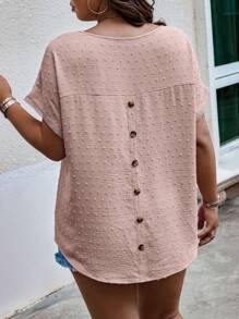 SHEIN LUNE Plus Swiss Dot Batwing Sleeve Blouse - Dusty Pink - View 3