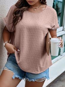 SHEIN LUNE Plus Swiss Dot Batwing Sleeve Blouse - Dusty Pink - View 5