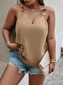 SHEIN Clasi Plus Solid Cami Top - Khaki - View 3