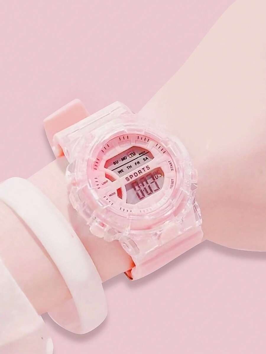 1pc Kids Pink Plastic Strap Round Dial Digital Watch For Daily Life - Pink - View 1