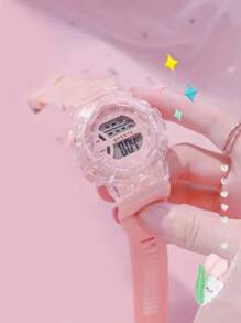 1pc Kids Pink Plastic Strap Round Dial Digital Watch For Daily Life - Pink - View 3
