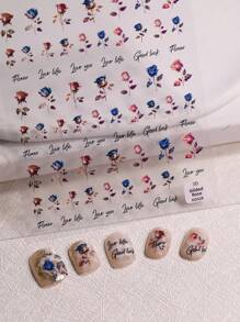 1sheet Floral Print Nail Art Sticker 3D Rose Decals - Multicolor - View 1
