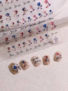 1sheet Floral Print Nail Art Sticker 3D Rose Decals - Multicolor - View 3