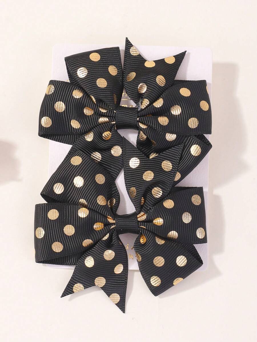 2pcs Girls Polka Dot Bow Decor Alligator Hair Clip For Hair Decoration - Multicolor - View 1
