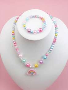1 vòng cổ mặt dây chuyền cầu vồng đầy màu sắc cho bé gái & 1 vòng đeo tay cho bữa tiệc - Nhiều màu - Xem 3