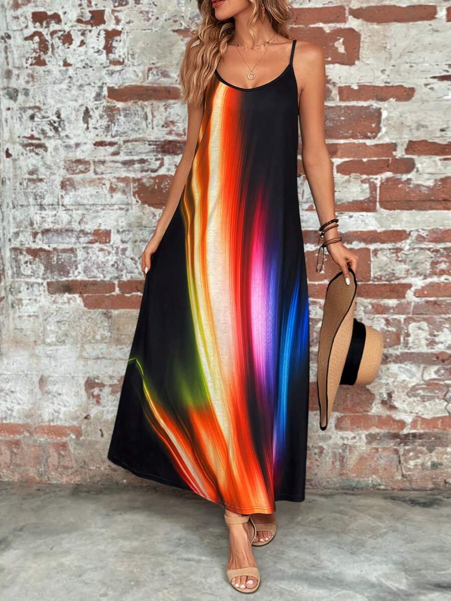 LONESS 燈印花吊帶連衣裙 - 彩色 - 查看 1