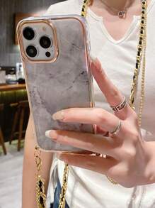 1 Stück IMD Handyhülle mit grauem Marmor Design und Regenbogen-/Camouflage LEDER Umhängeband