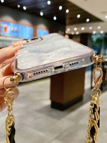 1 Stück IMD Handyhülle mit grauem Marmor Design und Regenbogen-/Camouflage LEDER Umhängeband