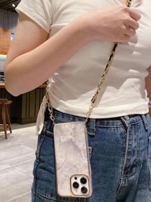 1 Stück IMD Handyhülle mit grauem Marmor Design und Regenbogen-/Camouflage LEDER Umhängeband