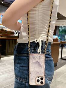 1 Stück IMD Handyhülle mit grauem Marmor Design und Regenbogen-/Camouflage LEDER Umhängeband