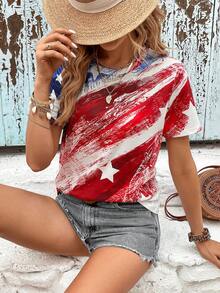 SHEIN LUNE Áo thun nữ Lá cờ Giải trí - Nhiều màu - Xem 3