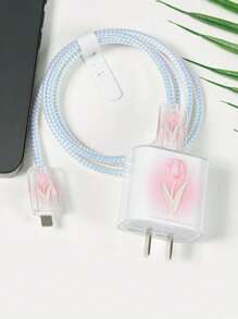 5pcs Flower Pattern Data Cable Protector & Charging Head Cover - Multicolor - View 2
