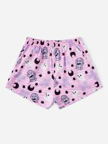 ROMWE Kawaii Cartoon Graphic Shorts - Pink - View 1