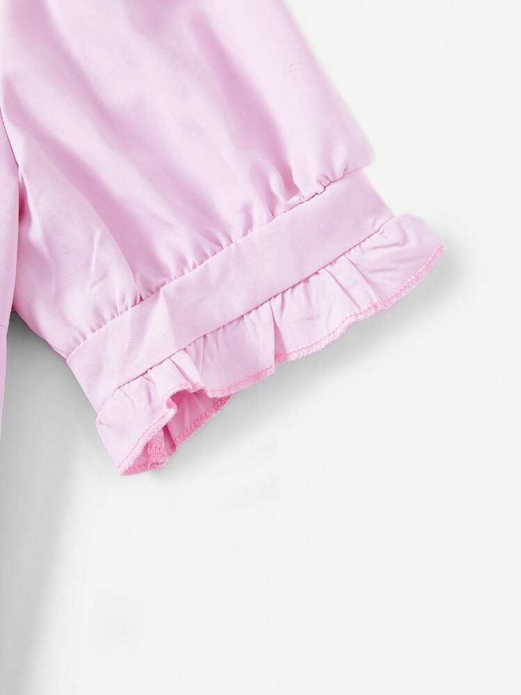 ROMWE Kawaii 草莓刺繡褶邊誇大領口襯衫 - 紫色 - 查看 3