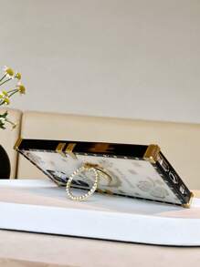 Funda para teléfono iPhone 16 con patrón floral y soporte de anillo - Dorado - Ver 5