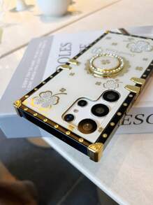 Funda para teléfono iPhone 16 con patrón floral y soporte de anillo - Dorado - Ver 7