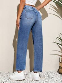 SHEIN Unity High Waist Straight Leg Jeans - Blue - View 2