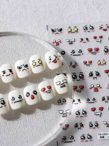 1sheet Cartoon Face Expression Nail Art Sticker 5D Engraved Nail Sticker Decal Back Glue Manicure Tip Nail Stickers DIY - Multicolor - View 1