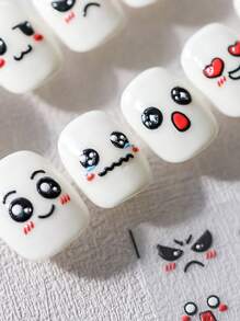 1sheet Cartoon Face Expression Nail Art Sticker 5D Engraved Nail Sticker Decal Back Glue Manicure Tip Nail Stickers DIY - Multicolor - View 2