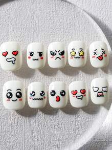 1sheet Cartoon Face Expression Nail Art Sticker 5D Engraved Nail Sticker Decal Back Glue Manicure Tip Nail Stickers DIY - Multicolor - View 3