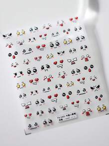 1sheet Cartoon Face Expression Nail Art Sticker 5D Engraved Nail Sticker Decal Back Glue Manicure Tip Nail Stickers DIY - Multicolor - View 4