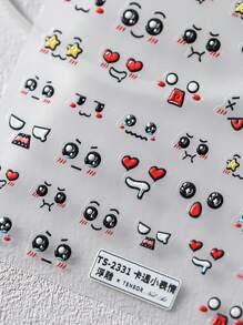 1sheet Cartoon Face Expression Nail Art Sticker 5D Engraved Nail Sticker Decal Back Glue Manicure Tip Nail Stickers DIY - Multicolor - View 5