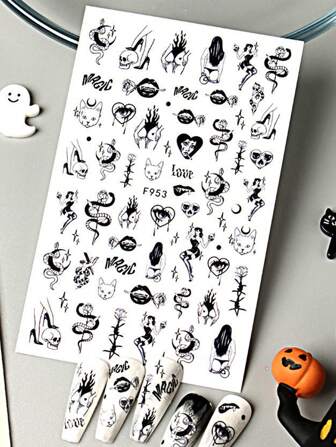 1 hoja Calcomanía de uñas doodle de Halloween con dibujos de animales y calaveras, decoración autoadhesiva de uñas con adhesivo europeo y americano, estilo oscuro de bricolaje para decoración de uñas, suministros de manicura con  de uñas, gemas de uñas y pegatinas pegatinas de uñas
pegatinas uñas
uñas pegatina
calcomanías para uñas decoración de uñas pegatinas de uñas pegatinas para uñas etiqueta engomada