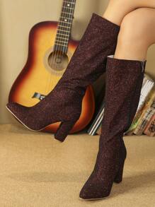 Women's Pointed Toe Chunky Heel Short Ankle Boots, Versatile Fashion Dress Boots For Spring, Autumn & Winter - Burgundy - View 5