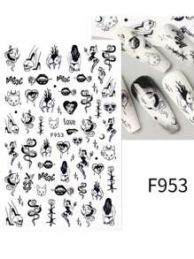 1sheet Halloween Doodle Sketch Nail Sticker Animal Nail Decals Skull Head Nail Decoration Self-Adhesive Nail Decal With Adhesive Back European And American Style Nail Sticker Nail Art Diy Decoration Dark Style Manicure Styling Decor Nail Charms Nail Supplies Nail Gems Nail Stickers - Multicolor - View 4