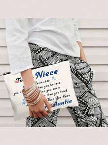 Đồ họa Khẩu hiệu Túi trang điểm , Túi trang điểm Hộp đựng Túi đựng cọ trang điểm Túi mỹ phẩm Cho du lịch - trắng - Xem 4