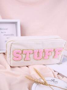 Túi Trang Điểm,Khăn 1Pc Chữ Thêu Túi Đựng Mỹ Phẩm Chữ Pu Thêu Túi Đựng Mỹ Phẩm Vải Nhung Túi Đựng Mỹ Phẩm Túi Đựng Đồ Trang Điểm Hộp Đựng Đồ Trang Điểm Hộp Đựng Đồ Trang Điểm - Màu be - Xem 1