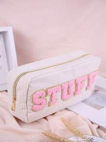 Túi Trang Điểm,Khăn 1Pc Chữ Thêu Túi Đựng Mỹ Phẩm Chữ Pu Thêu Túi Đựng Mỹ Phẩm Vải Nhung Túi Đựng Mỹ Phẩm Túi Đựng Đồ Trang Điểm Hộp Đựng Đồ Trang Điểm Hộp Đựng Đồ Trang Điểm - Màu be - Xem 2