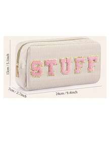 Túi Trang Điểm,Khăn 1Pc Chữ Thêu Túi Đựng Mỹ Phẩm Chữ Pu Thêu Túi Đựng Mỹ Phẩm Vải Nhung Túi Đựng Mỹ Phẩm Túi Đựng Đồ Trang Điểm Hộp Đựng Đồ Trang Điểm Hộp Đựng Đồ Trang Điểm - Màu be - Xem 3