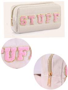 Túi Trang Điểm,Khăn 1Pc Chữ Thêu Túi Đựng Mỹ Phẩm Chữ Pu Thêu Túi Đựng Mỹ Phẩm Vải Nhung Túi Đựng Mỹ Phẩm Túi Đựng Đồ Trang Điểm Hộp Đựng Đồ Trang Điểm Hộp Đựng Đồ Trang Điểm - Màu be - Xem 4