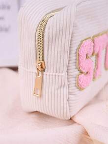 Túi Trang Điểm,Khăn 1Pc Chữ Thêu Túi Đựng Mỹ Phẩm Chữ Pu Thêu Túi Đựng Mỹ Phẩm Vải Nhung Túi Đựng Mỹ Phẩm Túi Đựng Đồ Trang Điểm Hộp Đựng Đồ Trang Điểm Hộp Đựng Đồ Trang Điểm - Màu be - Xem 5