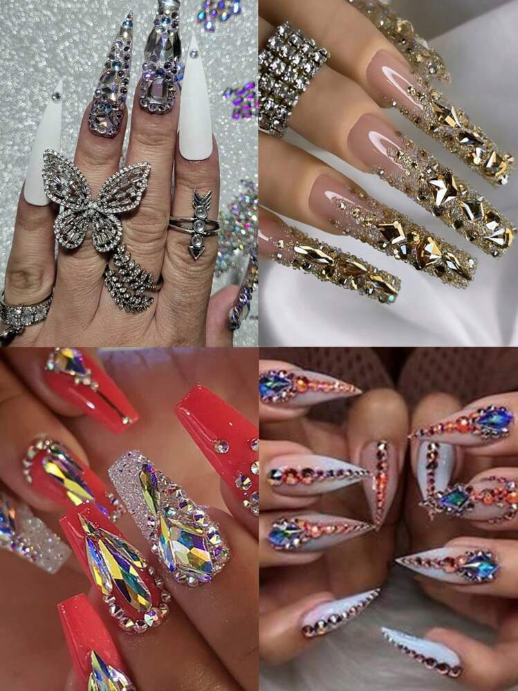 Decoración de uñas con diamantes de imitación de cristal roto, 1 caja de gemas 3D de múltiples formas, joyas de diamantes de imitación iridiscentes para diseño de uñas, manualidades - Multicolor - Ver 2