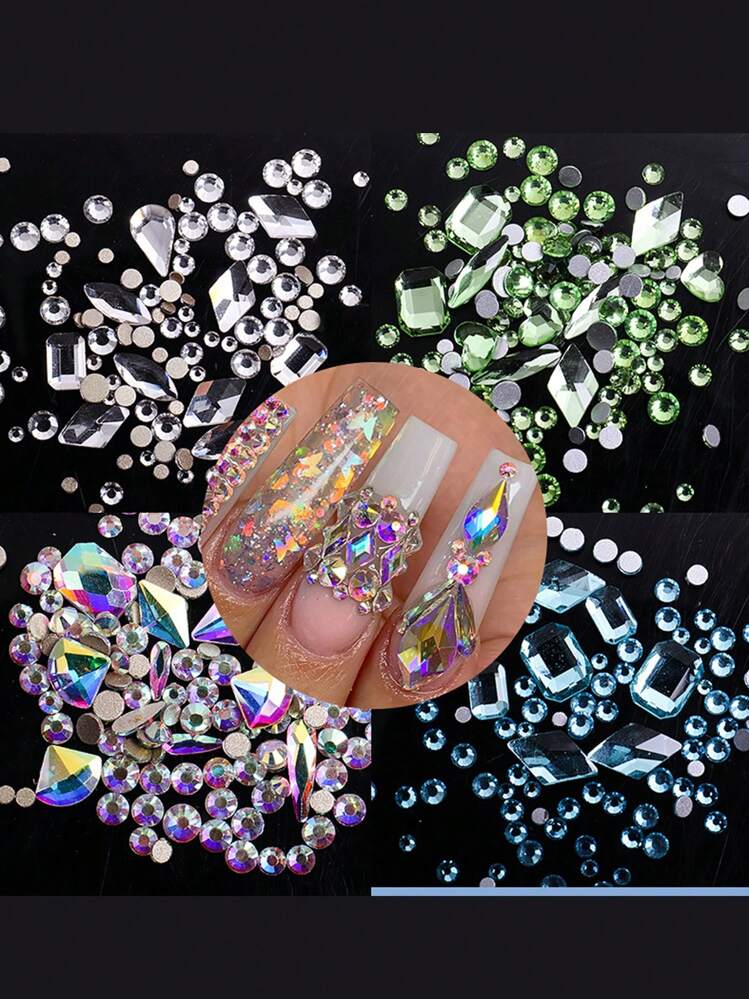 Decoración de uñas con diamantes de imitación de cristal roto, 1 caja de gemas 3D de múltiples formas, joyas de diamantes de imitación iridiscentes para diseño de uñas, manualidades - Multicolor - Ver 4