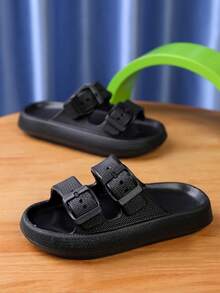 Chicos Zapatillas con doble hebilla adorno transpirable para exterior - Negro - Ver 2