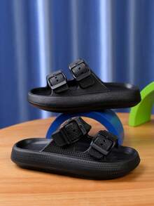 Chicos Zapatillas con doble hebilla adorno transpirable para exterior - Negro - Ver 4